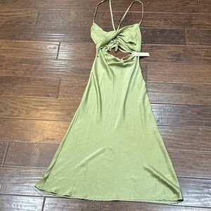 Chic Olive Backless Dress with Spaghetti Straps